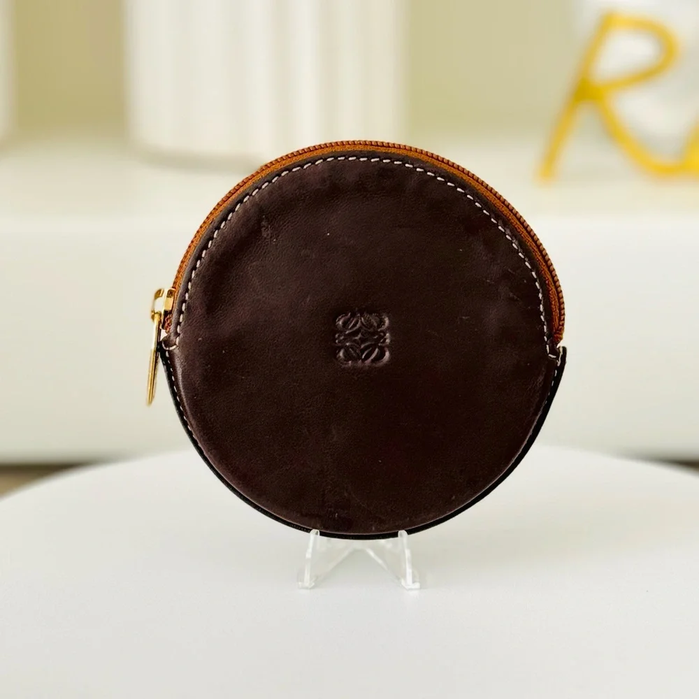 LOEWE Genuine Leather Anagram Coin Pouch - Chocolate Brown